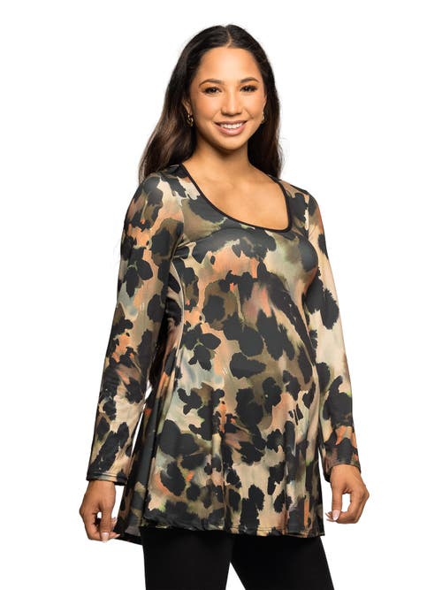 24seven Comfort Apparel Long Sleeve Scoop Neck A-line Top In Multi