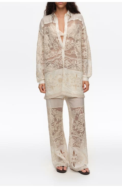 Trousers With Embroidery And Openwork