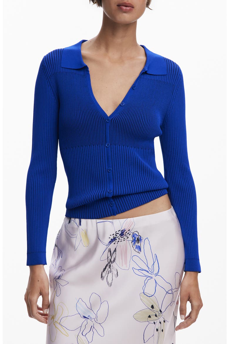 Rib V-Neck Cardigan, Main, color, KLEIN BLUE