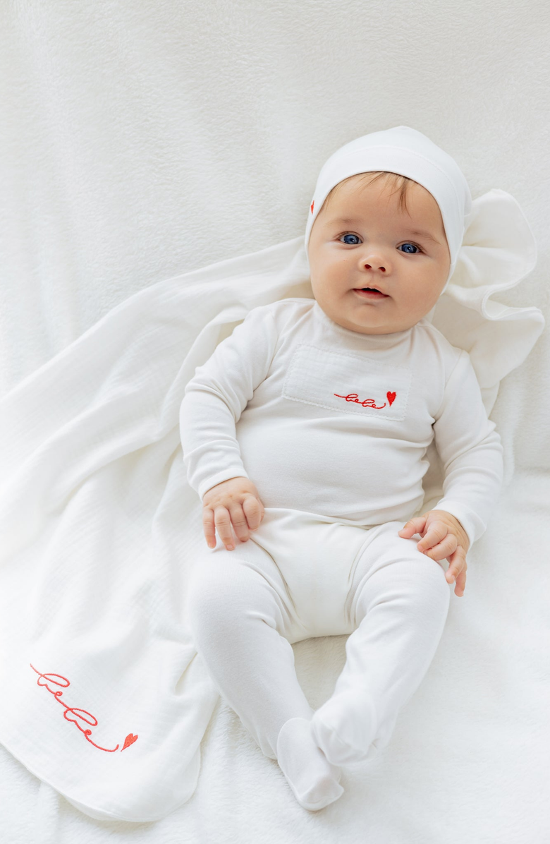 NoggiWear Boys Layette Muslin Patch Footie, Alternate, color, Muslin Patch