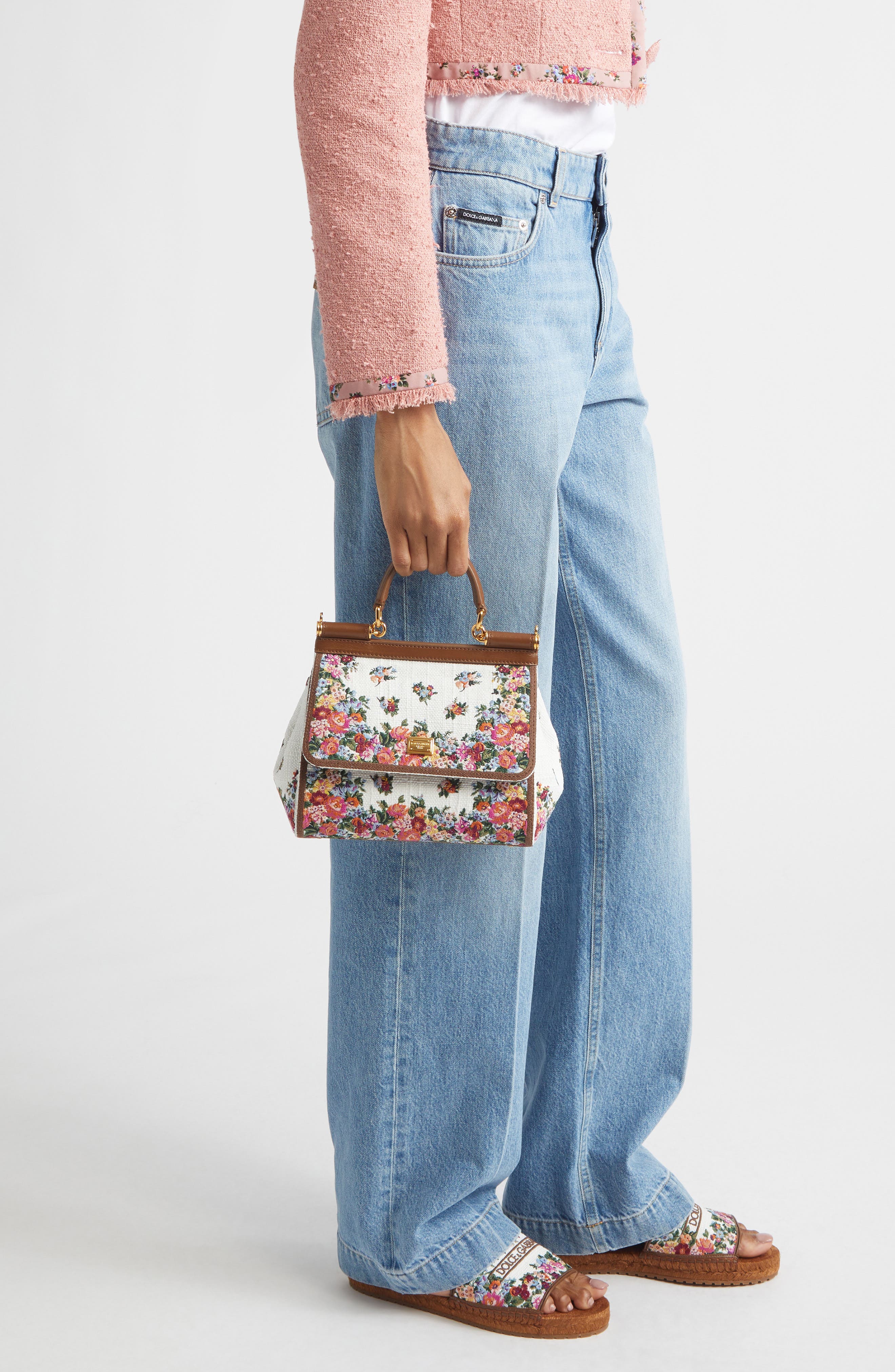 Dolce&Gabbana Medium Sicily Floral Embroidered Handbag, Alternate, color, Multicolor/ Cammello