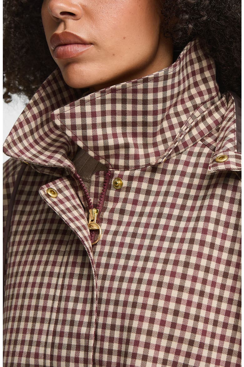 Audrey Check Showerproof Hooded Bomber Jacket, Alternate, color, CRANBERRY/ BROWN GINGHAM