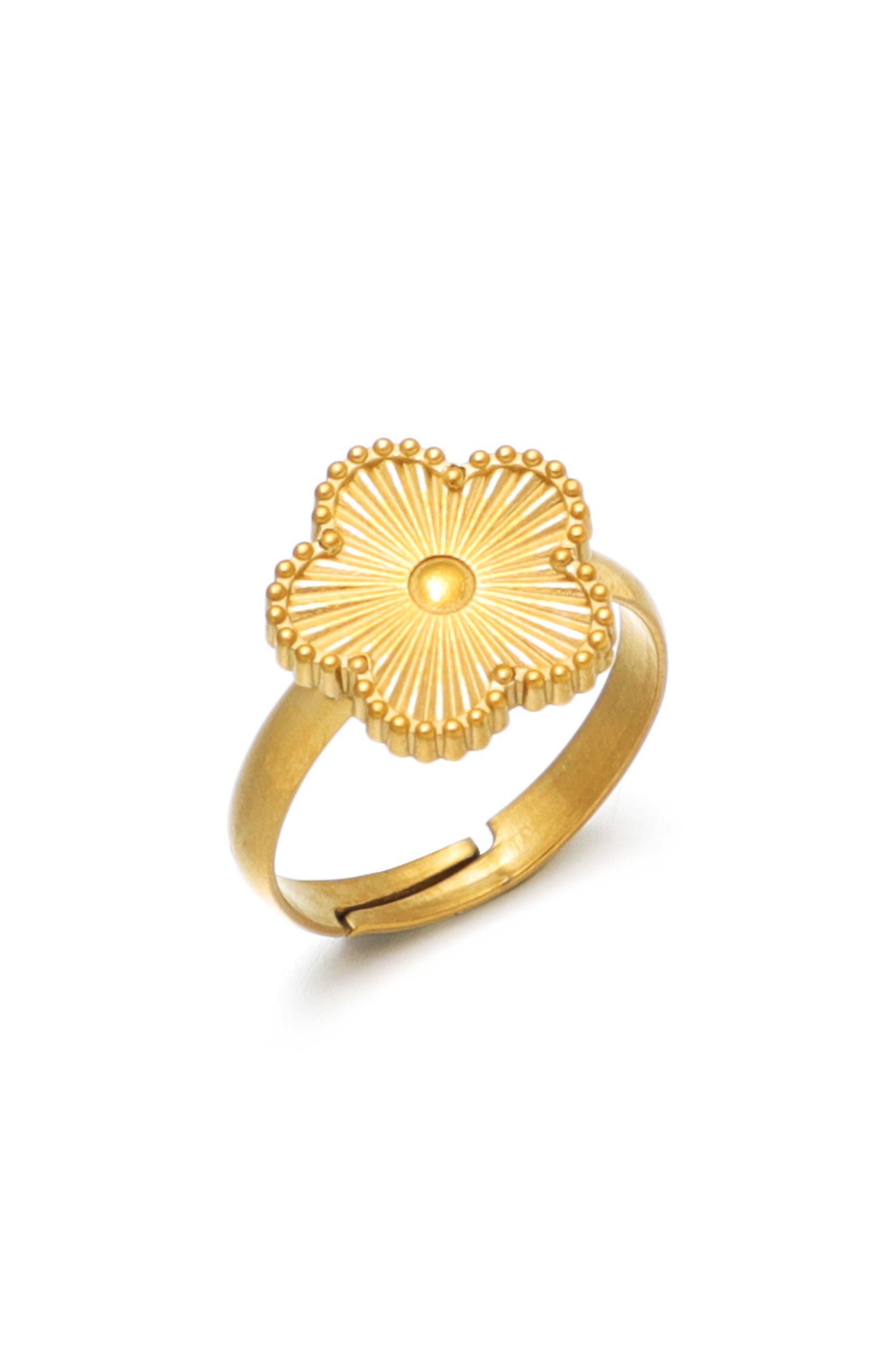 Adornia 18K Gold Plated Flower Adjustable Band Ring