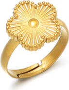 Adornia 18K Gold Plated Flower Adjustable Band Ring