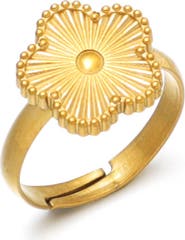 Adornia 18K Gold Plated Flower Adjustable Band Ring