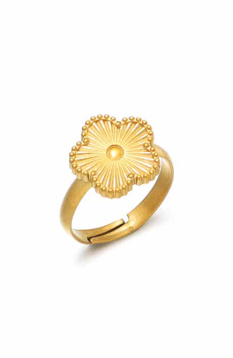 Adornia 18K Gold Plated Flower Adjustable Band Ring