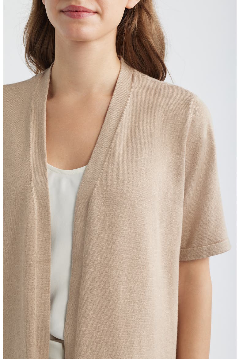 Newport Open Front Elbow Sleeve Cardigan, Alternate, color, LATTE
