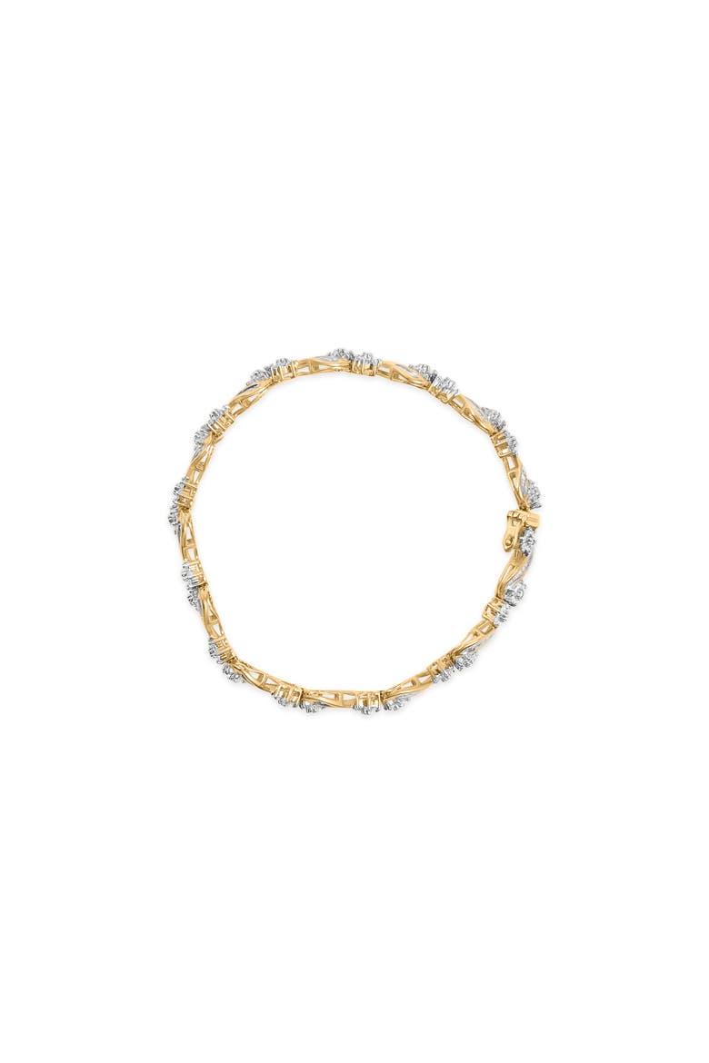 10k Yellow Gold 3.00 Cttw Round-Cut and Baguette-Cut Floral Link 7.25" Bracelet, Alternate, color, Yellow