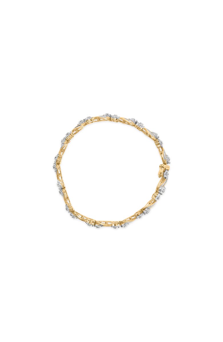 Haus of Brilliance 10k Yellow Gold 3.00 Cttw Round-Cut and Baguette-Cut Floral Link 7.25" Bracelet, Alternate, color, Yellow