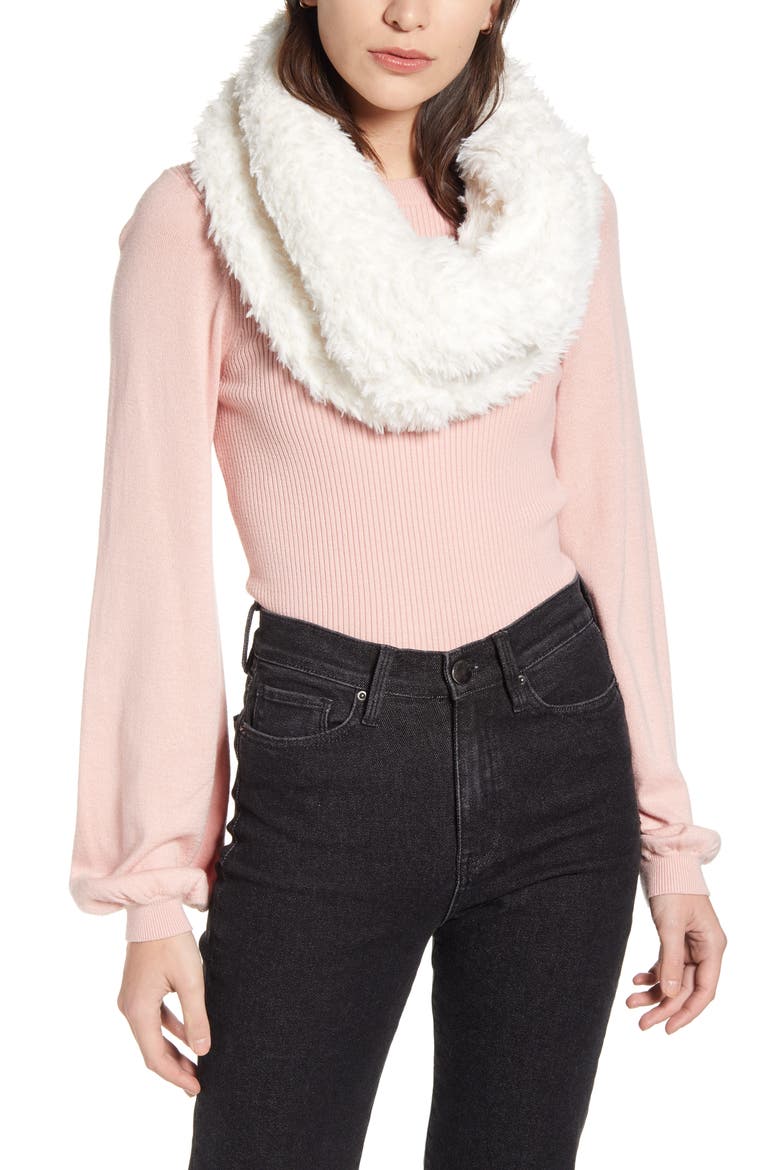 Faux Fur Infinity Scarf, Main, color, IVORY COMBO