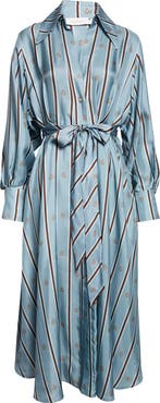 Zimmermann Emblem Tuck Long Sleeve Belted Midi Silk Shirtdress