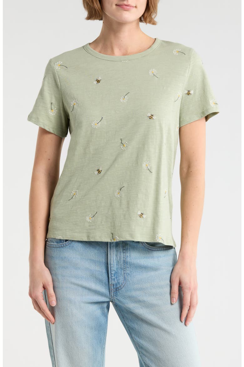 Embroidered Cotton T-Shirt, Main, color, GREEN MULTI