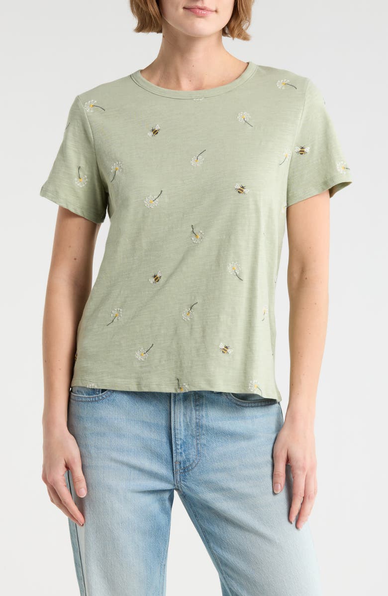 Lucky Brand Embroidered Cotton T-Shirt, Main, color, Green Multi
