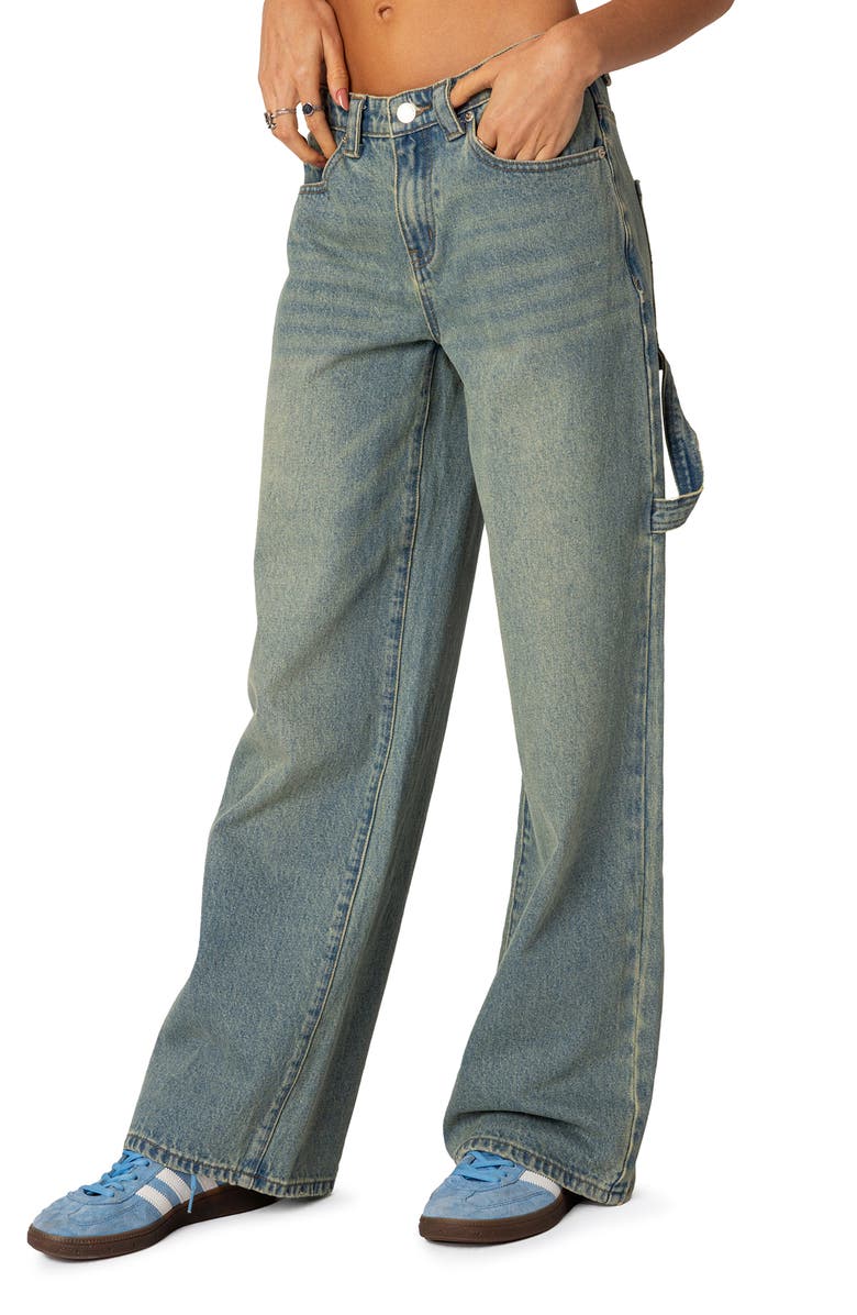 EDIKTED Low Rise Carpenter Jeans, Alternate, color,