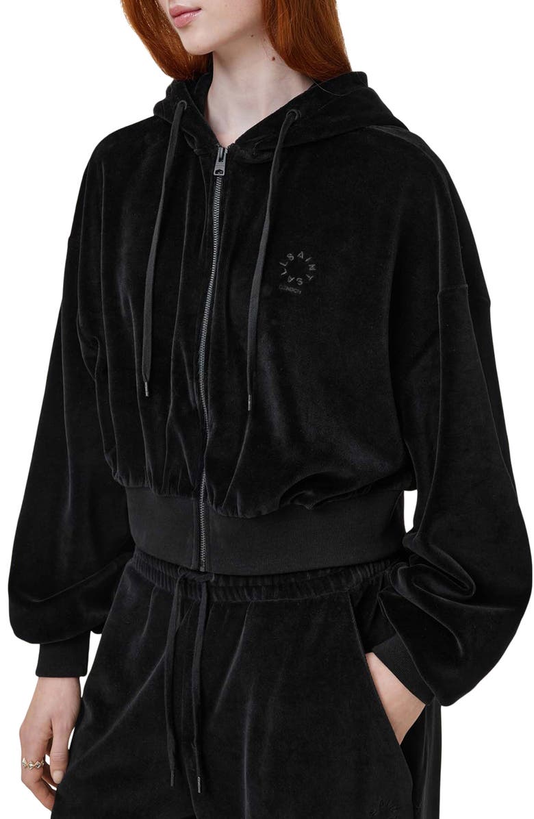 AllSaints Vinny Front Zip Velvet Hoodie, Alternate, color,