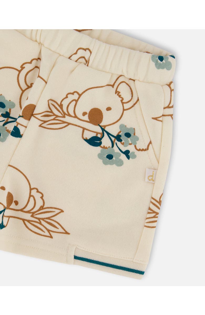 Deux par Deux Girl's Printed French Terry Short Off-White And Koala, Alternate, color, 