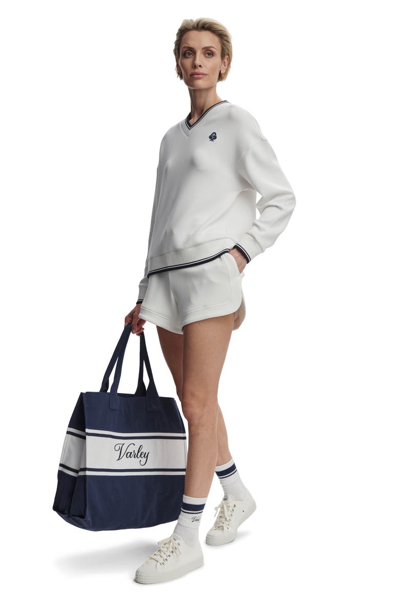 Iona V-Neck Sweatshirt, Alternate, color, WHITE/ NAVY