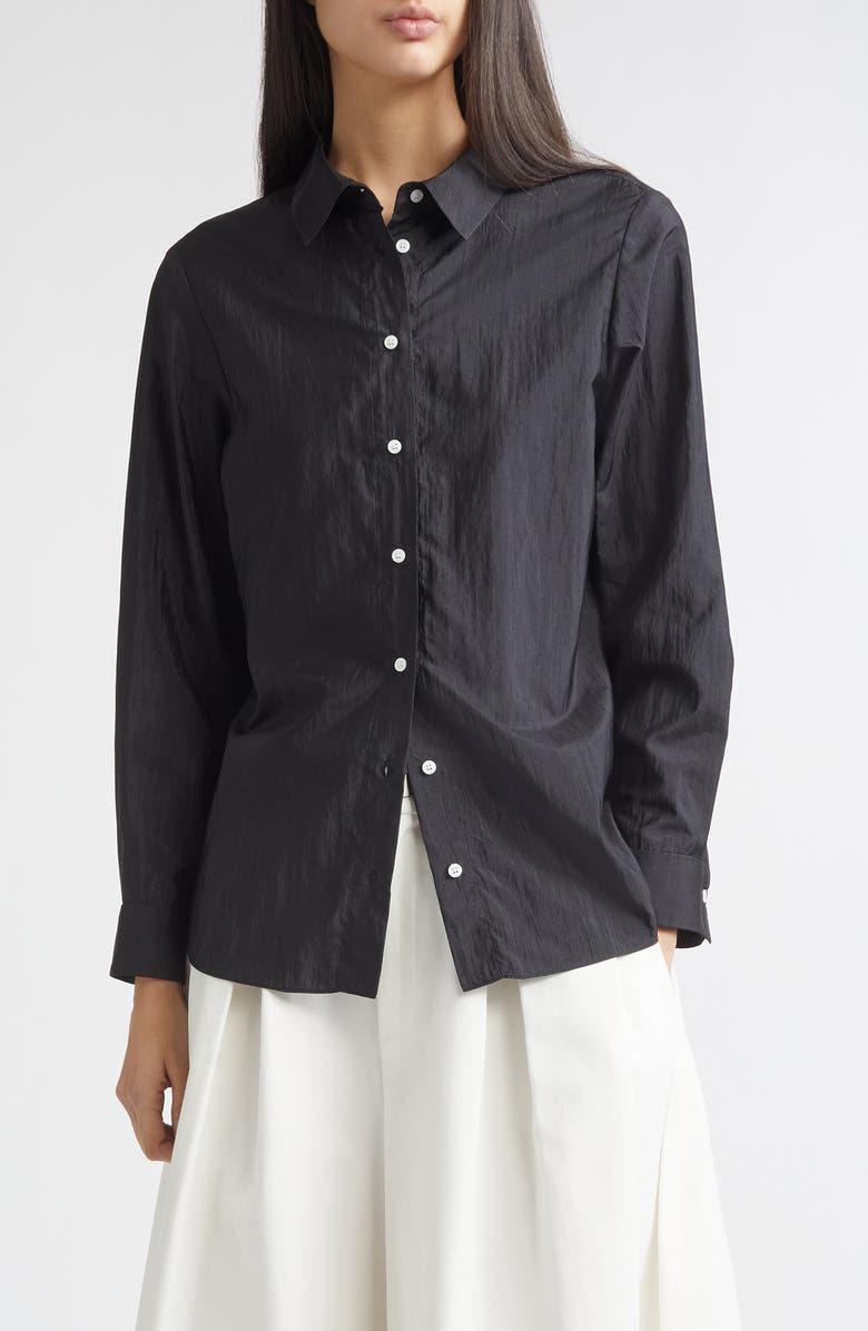 PARTOW Bryant Nylon & Silk Button-Up Shirt, Main, color, Black