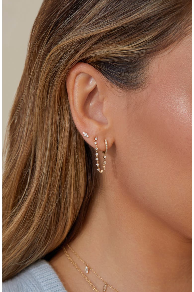 Mini Diamond Chain & Huggie Earring, Alternate, color, 14K YELLOW GOLD