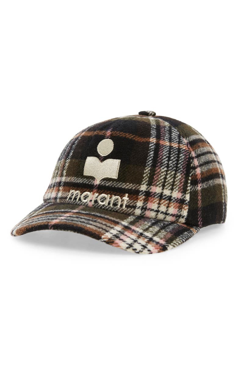 Isabel Marant Tyronh Embroidered Plaid Logo Baseball Cap, Main, color, 