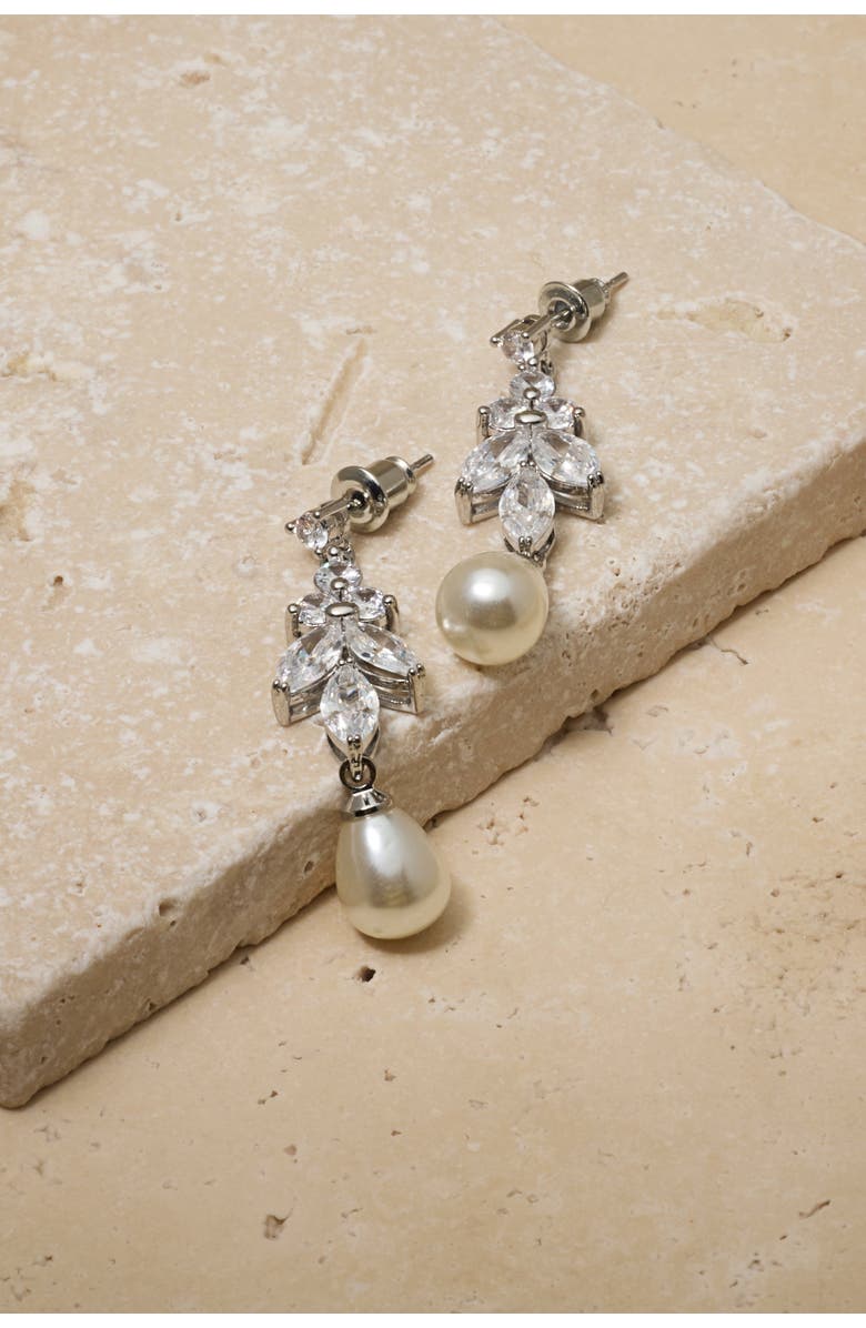 Untamed Petals Leo Pearl and Crystal Drop Earrings, Alternate, color, Silver
