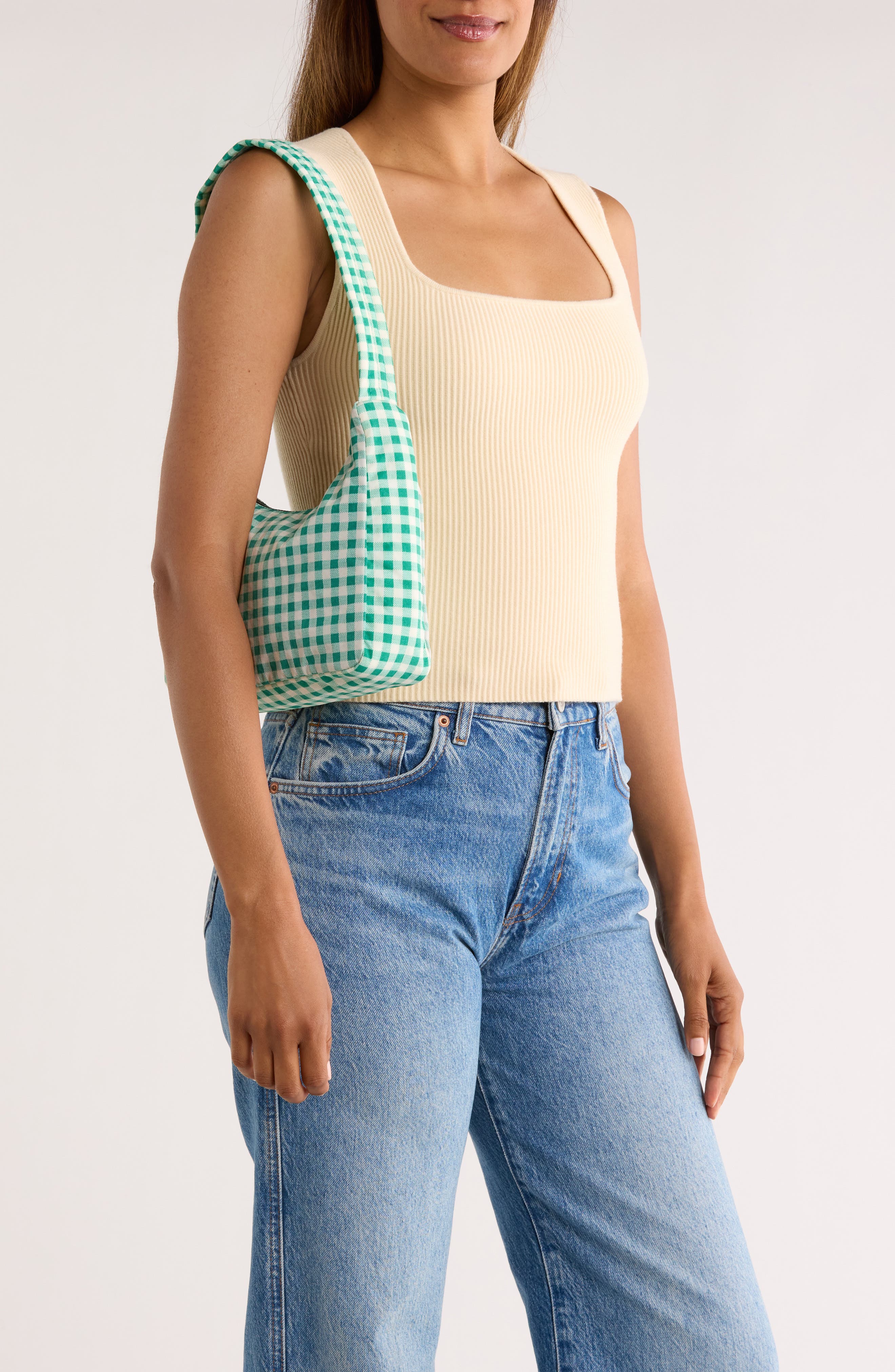 Baggu Recycled Nylon Shoulder Bag, Alternate, color, Green Gingham