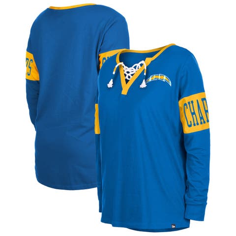 Women's New Era Royal Los Angeles Chargers Lace-Up Notch Neck Long Sleeve T-Shirt