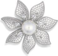 EYE CANDY LOS ANGELES Harmony CZ & Faux Pearl Flower Brooch