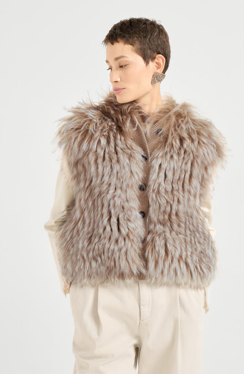 Brunello Cucinelli Cozy shearling vest, Alternate, color, Light Brown