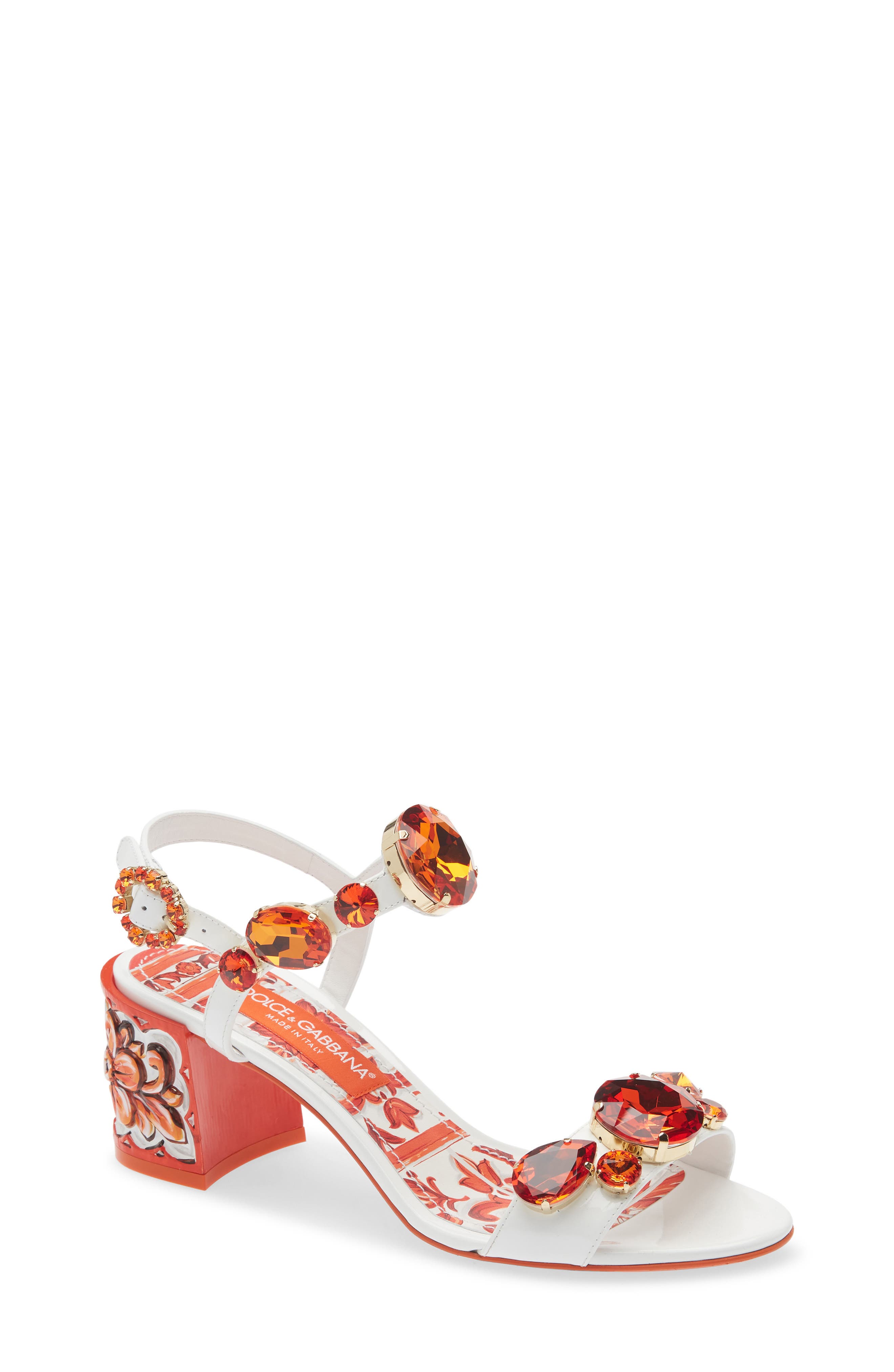 Dolce&Gabbana Keira Majolica Jeweled Sandal, Main, color, Ih3tn Maiolica 6 Orange