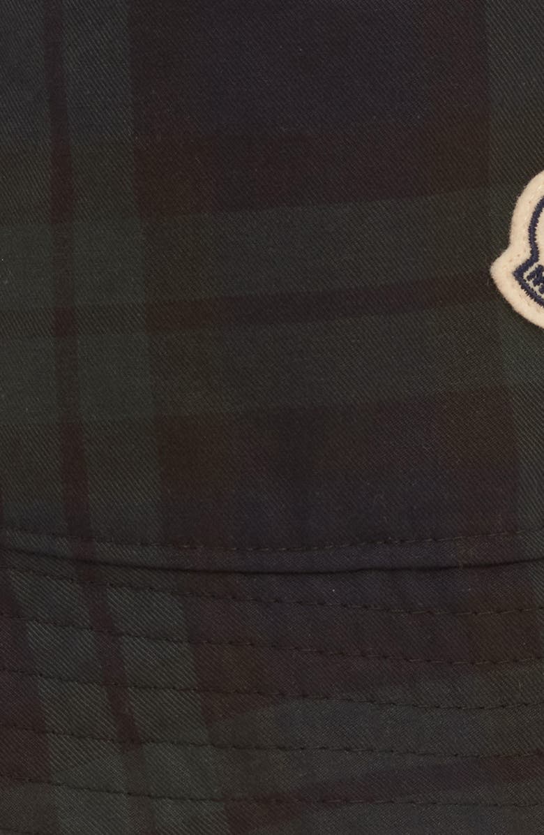 Moncler Logo Patch Plaid Bucket Hat, Alternate, color, Blue