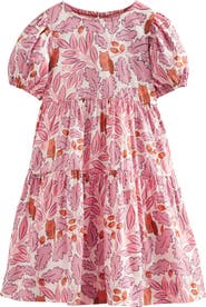Mini Boden Kids' Leaf Print Tiered Cotton Dress
