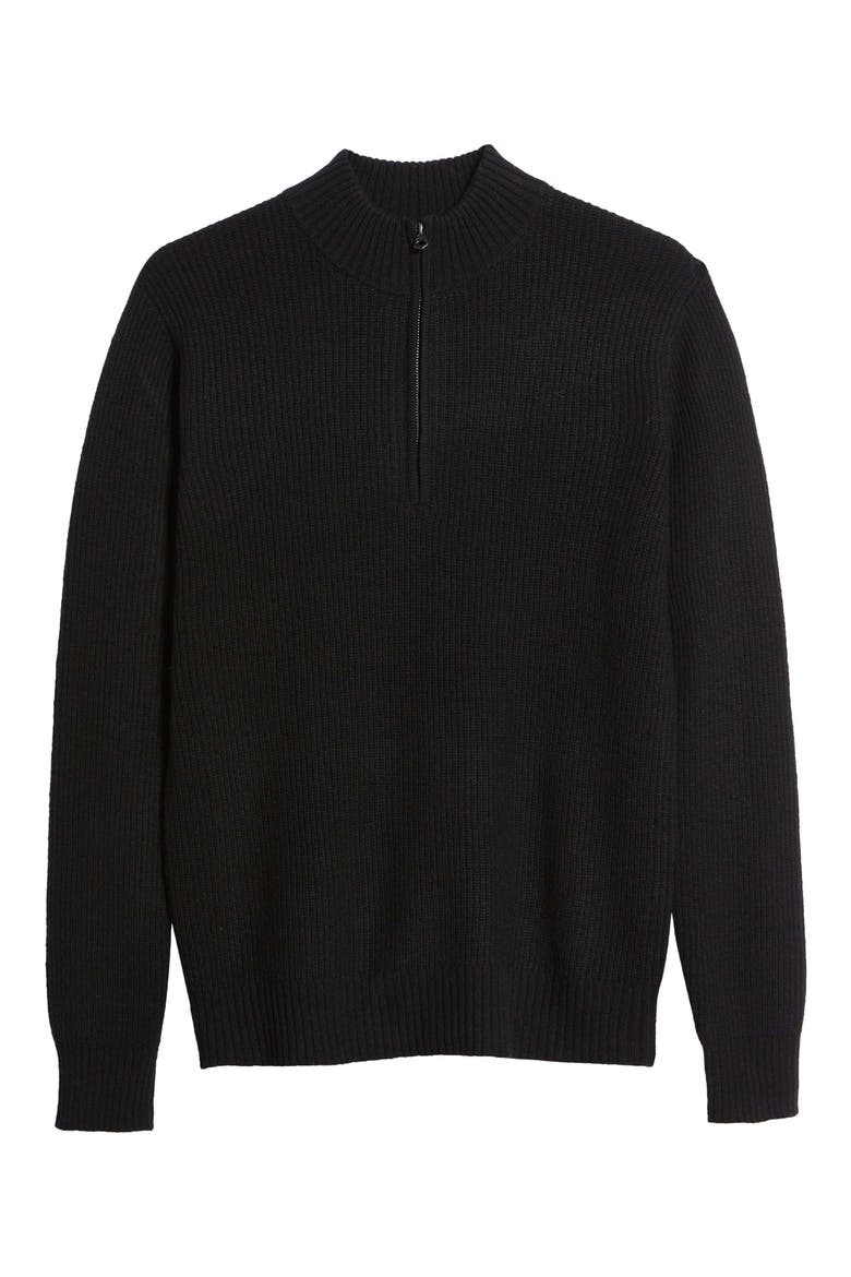 Half Zip Rib Wool Blend Sweater, Alternate, color, BLACK