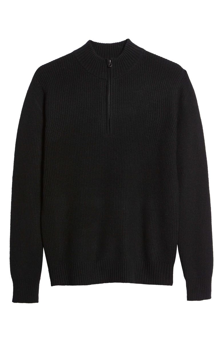 Schott NYC Half Zip Rib Wool Blend Sweater, Alternate, color, Black