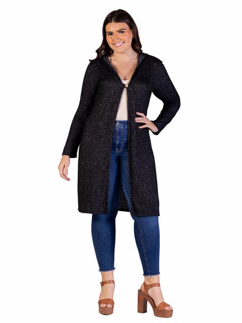 Knee Length Long Sleeve Hooded Cardigan Shrug
