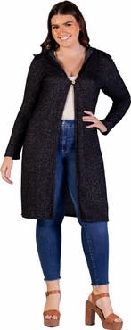 24seven Comfort Apparel Knee Length Long Sleeve Hooded Cardigan Shrug
