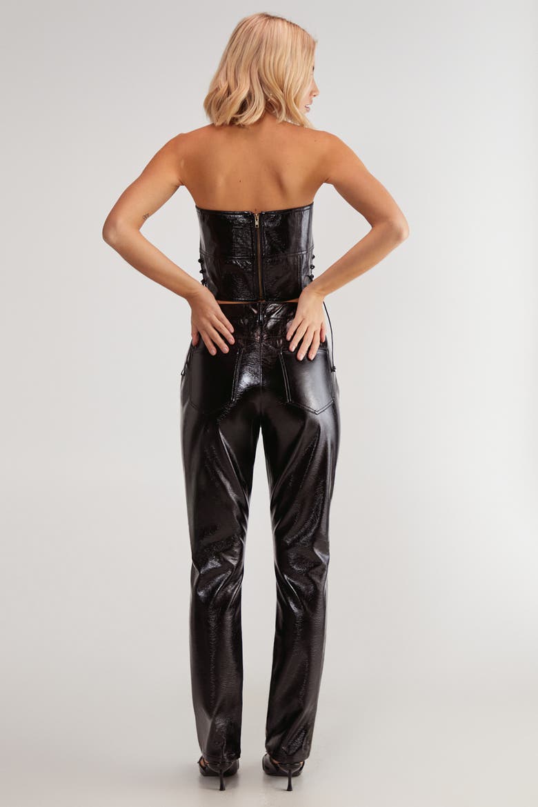 Distressed High Waisted Vinyl Pants, Alternate, color, Black