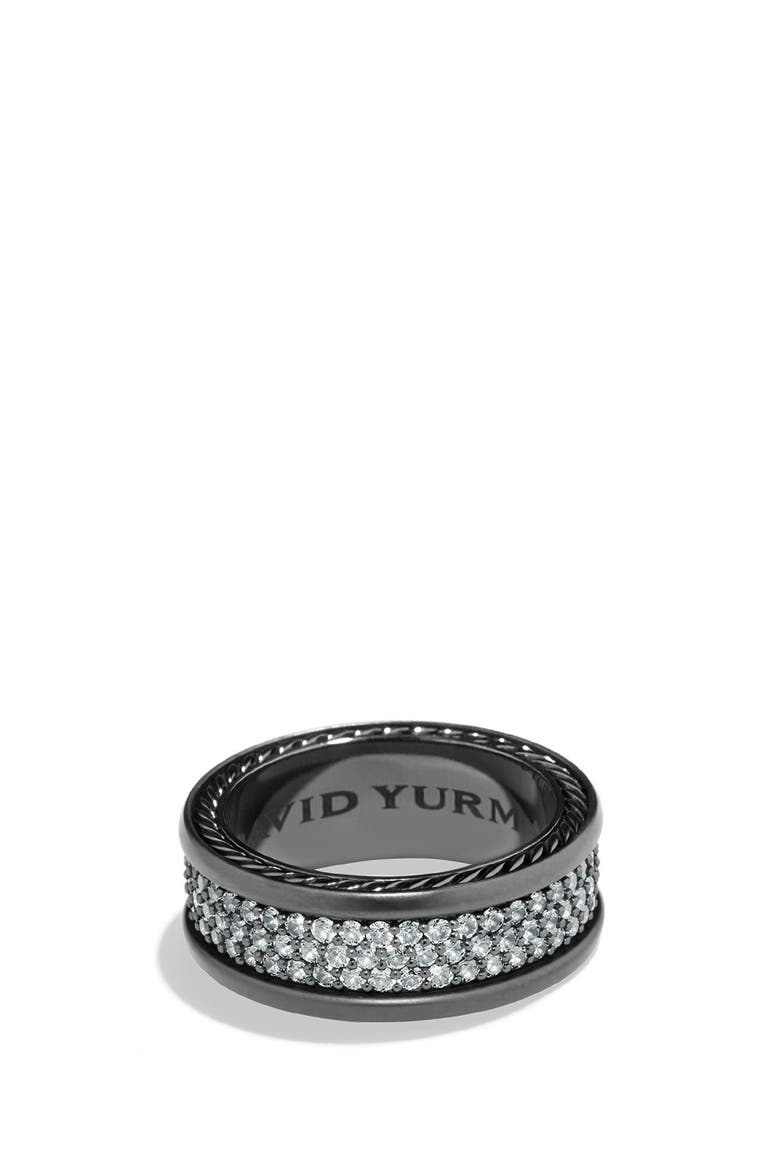 'Streamline' Pavé Three Row Ring in Black Titanium, Main, color, GREY SAPPHIRE