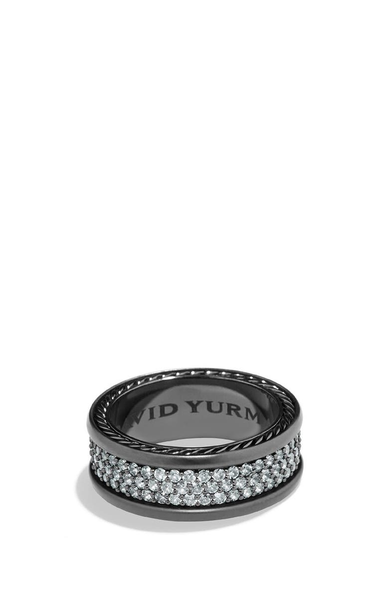 David Yurman 'Streamline' Pavé Three Row Ring in Black Titanium, Main, color, 