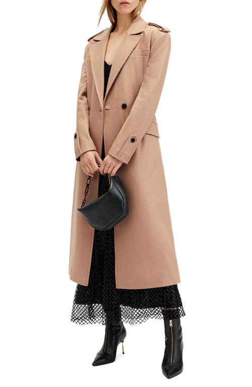 Allsaints Womens Camel Brown Sellema Notched-lapel Wool Blend Coat In Camel Brown
