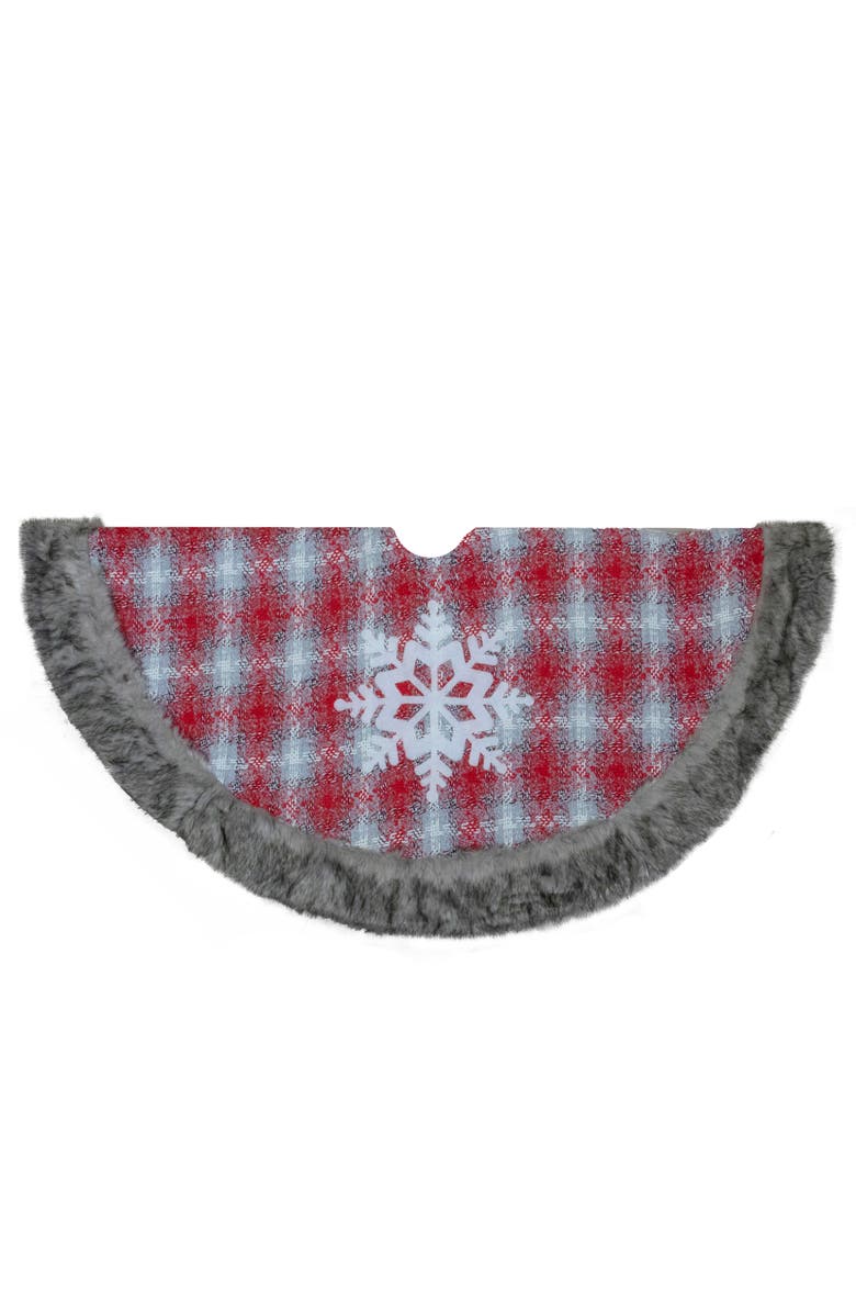 Northlight 48" Red and White Plaid Christmas Tree Skirt with Snowflake, Alternate, color, Red