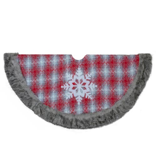 Northlight 48" Red And White Plaid Christmas Tree Skirt With Snowflake In Red