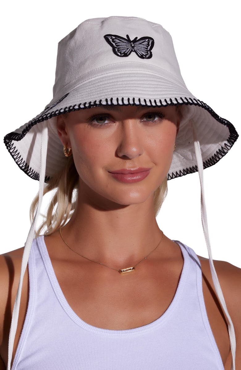 Lauren Moshi Aria Black & White Butterfly Bucket Hat, Alternate, color, White