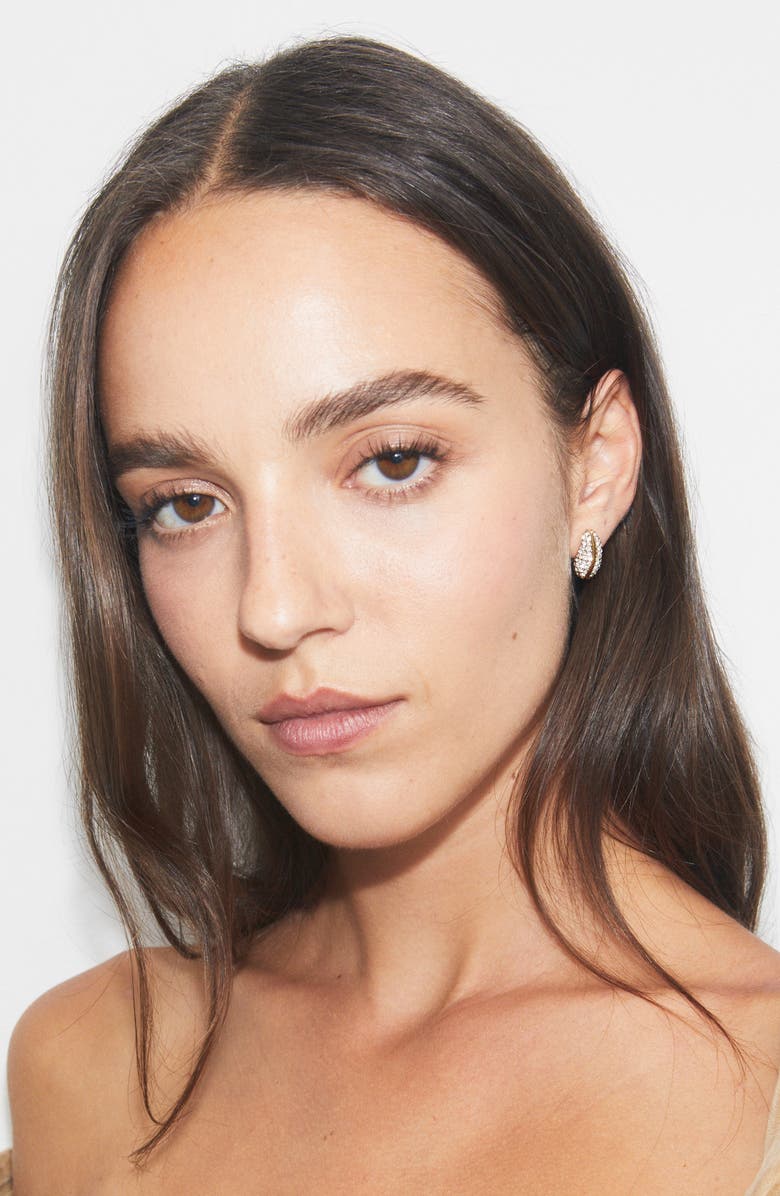 Tory Burch Small Pierced Pavé Earrings, Alternate, color, Light Brass / Crystal