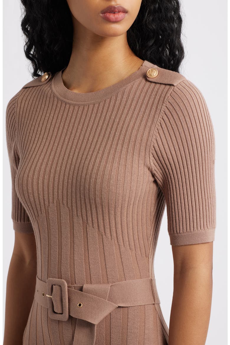 Belted Rib Sweater Dress, Alternate, color, MOCHA