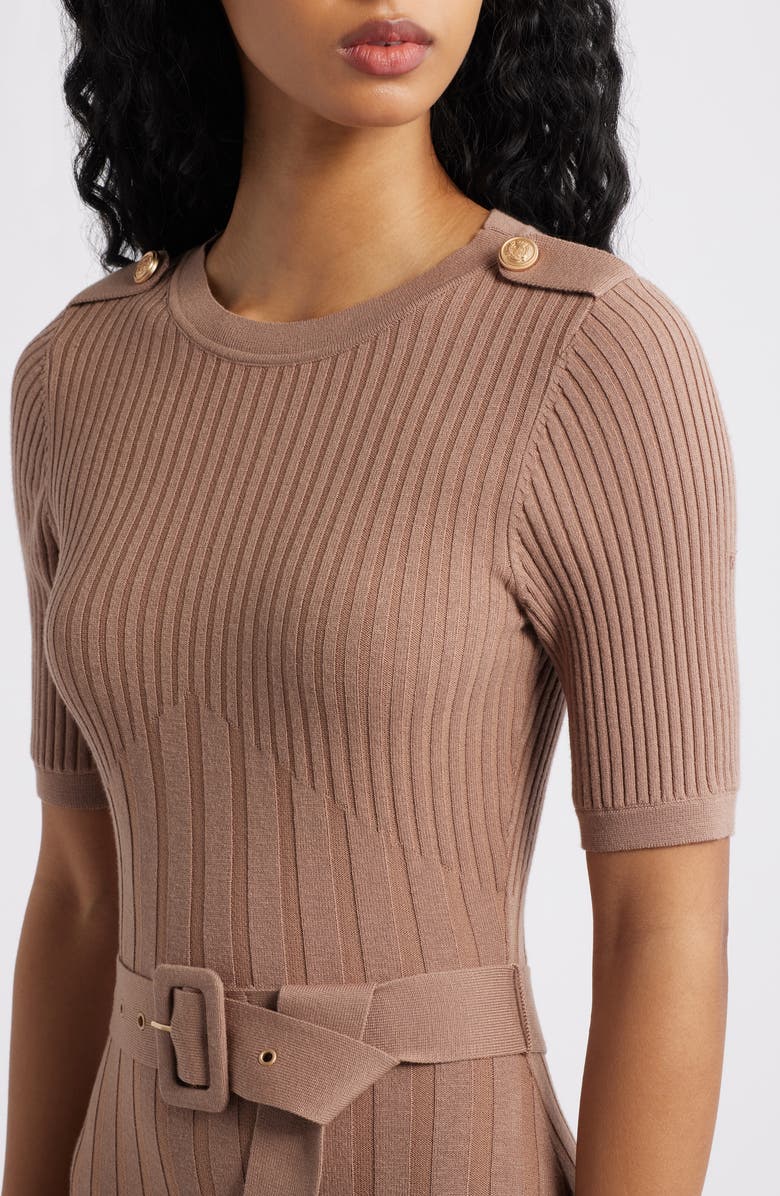 FREEMARKET Belted Rib Sweater Dress, Alternate, color, Mocha