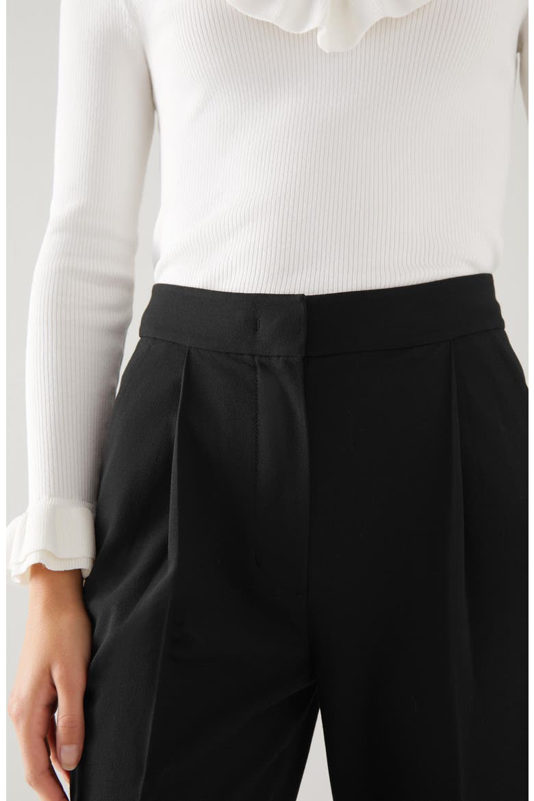 Lilly Pleated Tapered Crepe Pants, Alternate, color, BLACK