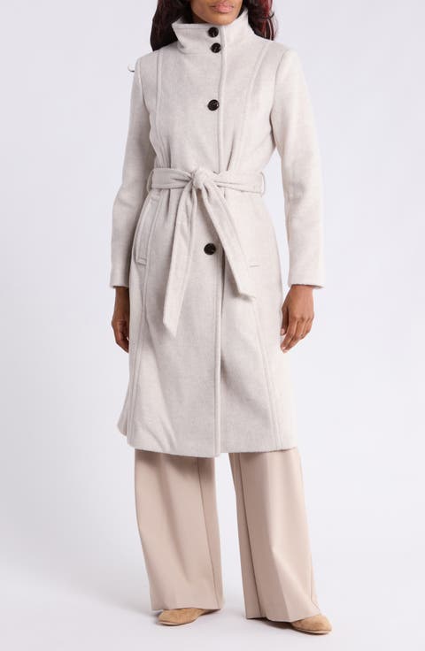 Asymmetrical Stand Collar Wool Blend Coat