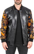Maceoo Skull Sleeve Leather Bomber Jacket