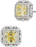 SAVVY CIE JEWELS Asscher Cut Cubic Zirconia Double Halo Stud Earrings